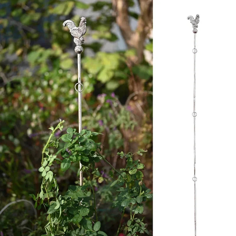 support plante argenté tuteur sol coq rustique décoration verticale anneaux circulaires ornement jardin champêtre