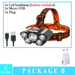lampe frontale led rechargeable usb camping pêche chasse haute luminosité noir orange rouge