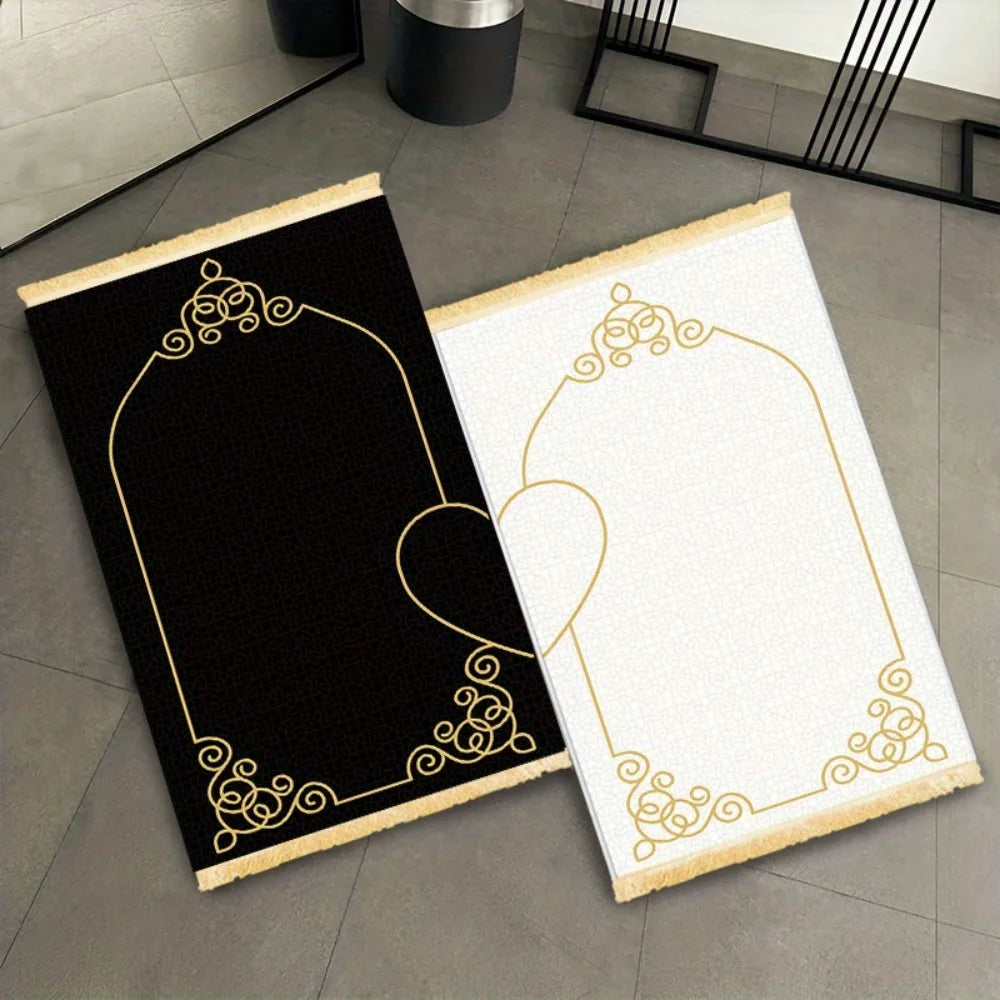 tapis noir blanc ornementation dorée classique élégant résistant décoloration polyester vinyle pliable portable prière