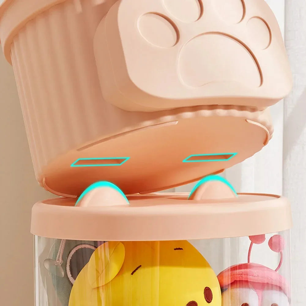 rangement jouets boîte peluches transparent rose motif patte chat hauteur 77cm organisation enfant chambre