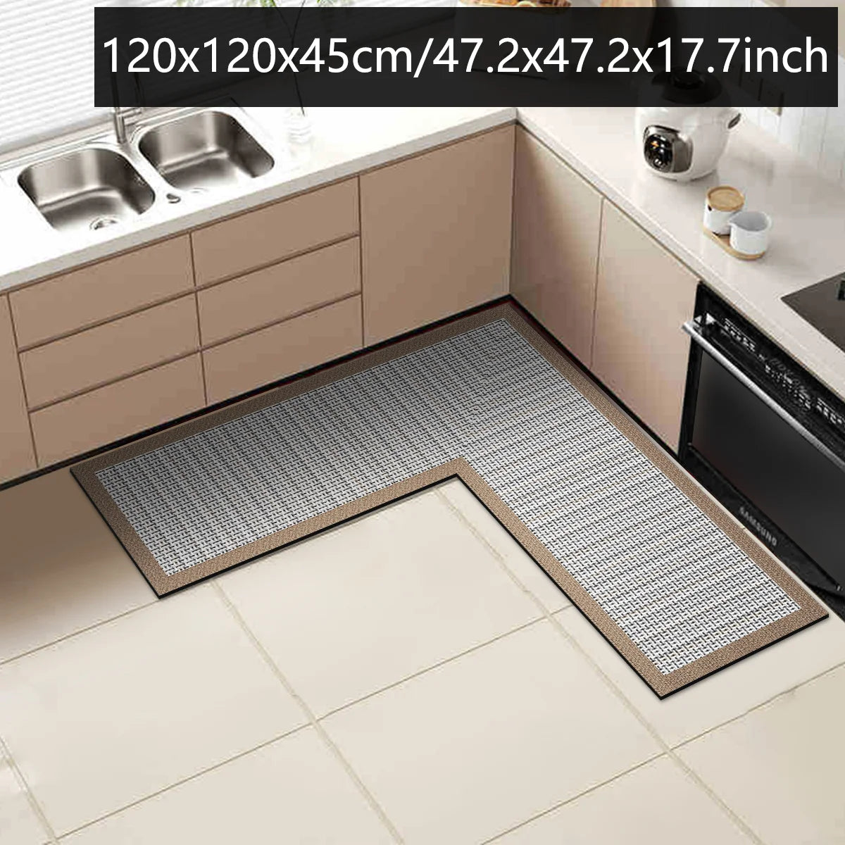 tapis sol intérieur gris moderne adhésif lavage main chambre cuisine salle bain grande taille