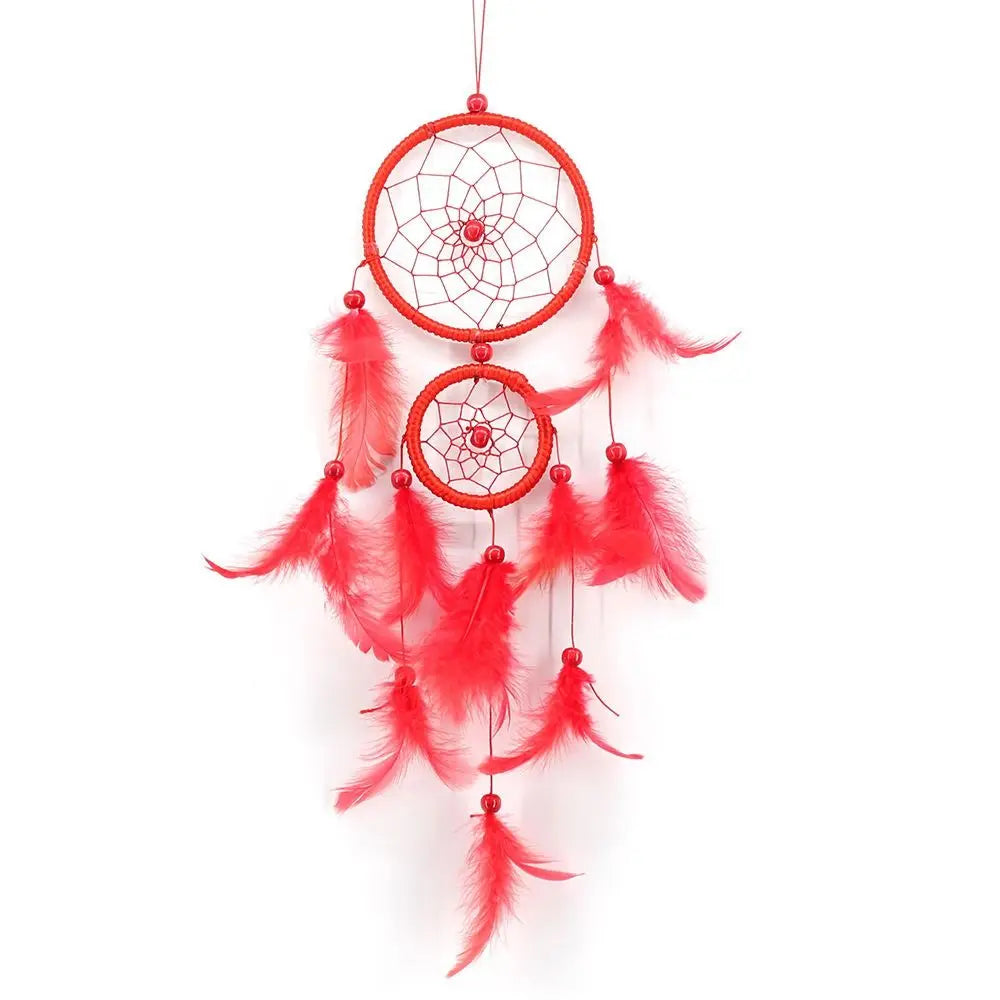 attrape rêves bohème suspendu plumes duvetées filets corde tressée bois blanc bleu violet rose
