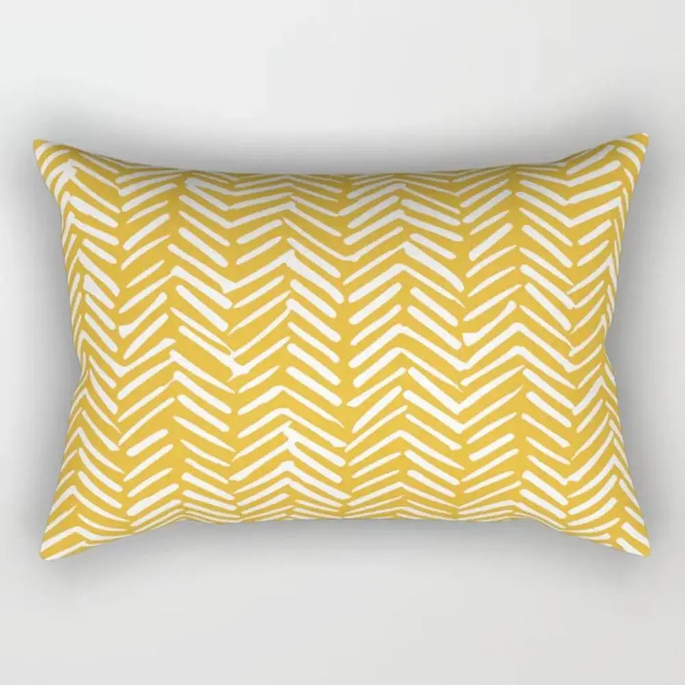 taies d'oreiller géométriques jaunes blanches modernes polyester 30x50cm minimaliste coussins rectangulaires motifs triangles losanges