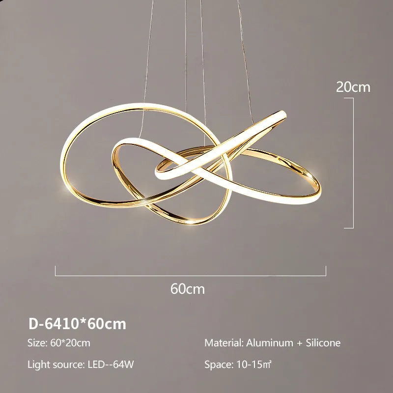 suspension lumineuse contemporaine or blanc géométrique minimaliste spirale chaînes suspendues