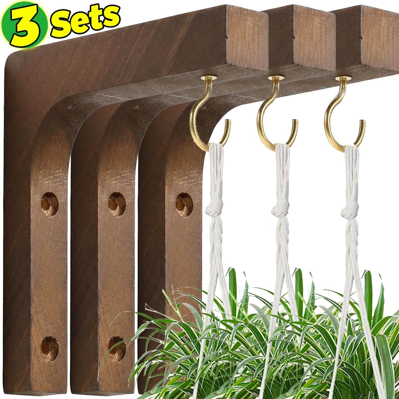 supports murals bois crochet marron foncé utilisation multiple plantes suspendues lanternes carillons éoliens lumières