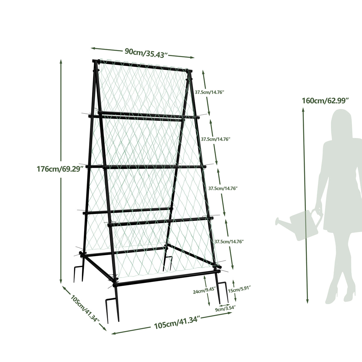 grille support végétaux noire réticulée moderne pieds pliants extérieur jardin treillis métal