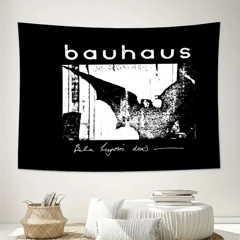 tapisserie murale bauhaus noir blanc texte artiste chambre salon decoration