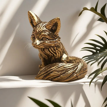 statue renard or décorative métal texturé animalier moderne décoration intérieur doré
