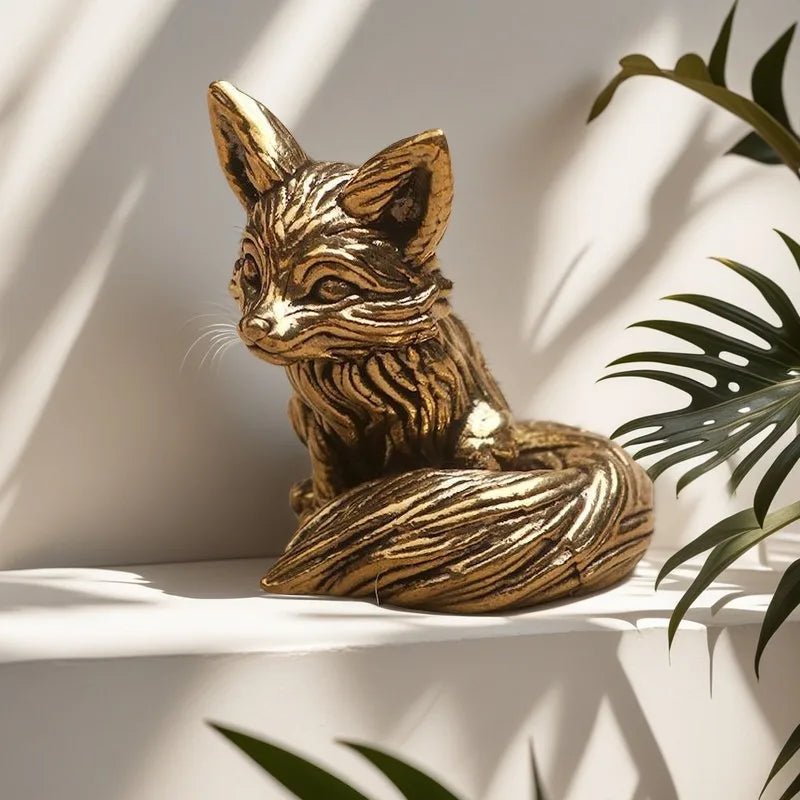 statue renard or décorative métal texturé animalier moderne décoration intérieur doré