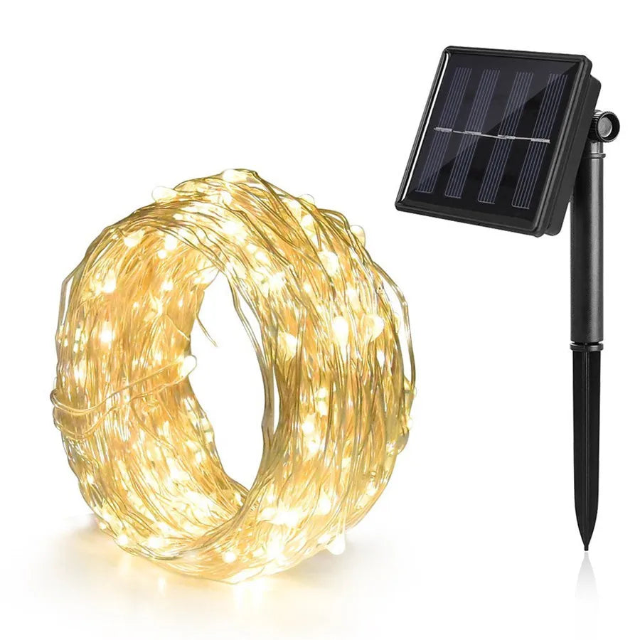 guirlande lumineuse solaire blanc doré moderne 12m 100 lumières filaments fins