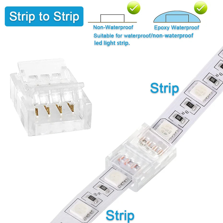 connecteurs led transparent 8mm 10mm 2pin 3pin 4pin adhésifs instructions bleu 24v