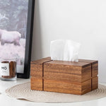 boîte mouchoirs bois marron moderne minimaliste tissu amovible grain naturel salon