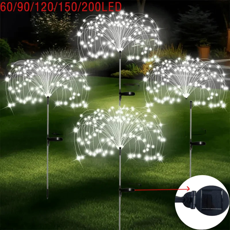 décorations lumineuses solaires extérieures blanc doré multicolore étoiles feu artifice cœur lanternes fleurs guirlande