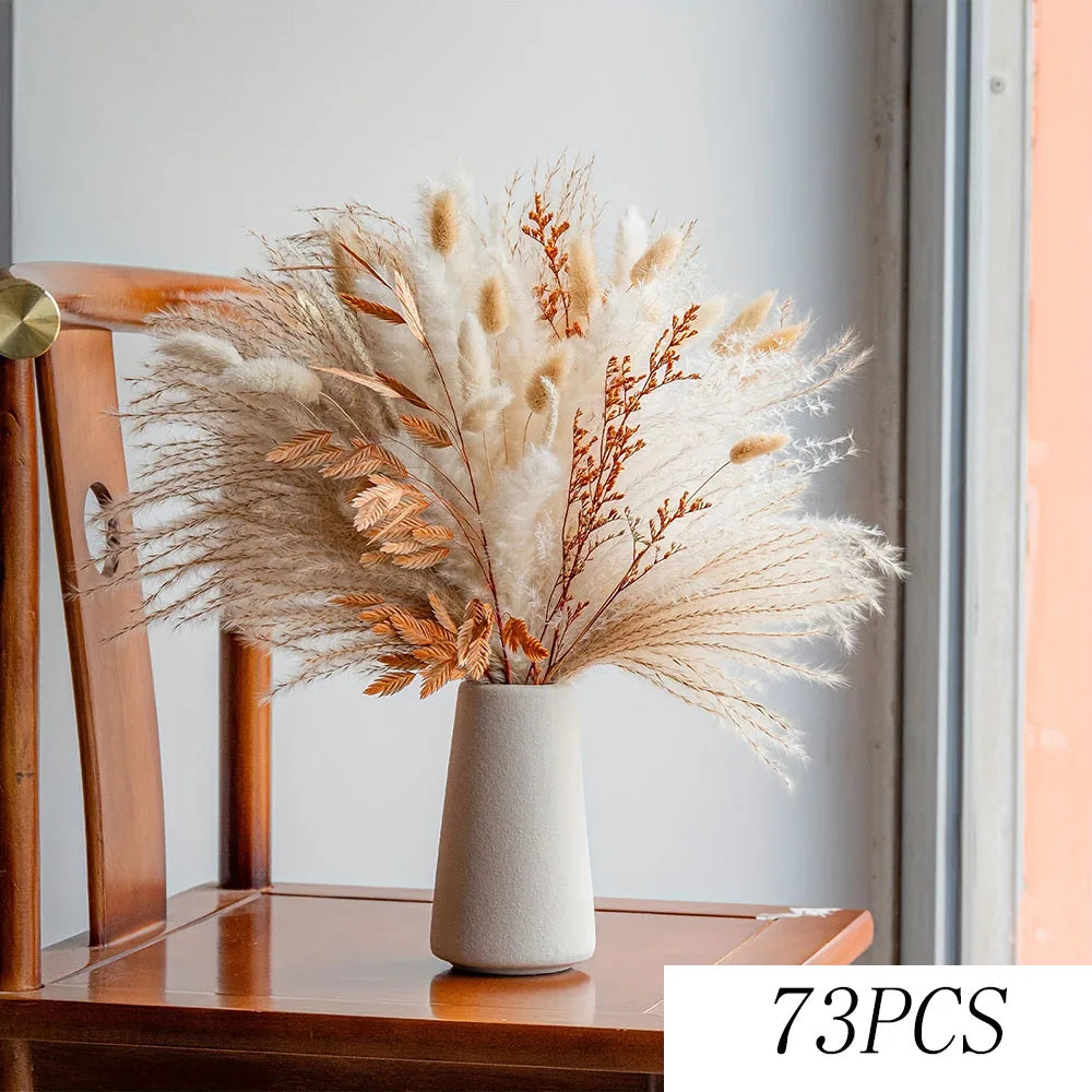 bouquets fleurs séchées boho marron beige orange fluffy décoration maison anniversaire mariage