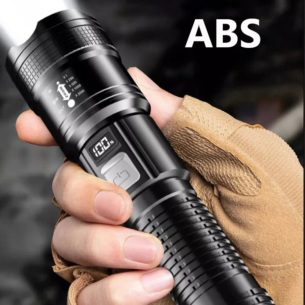 lampe torche rechargeable led noire intense camping 500m étanche usb variateur modulations modernisée