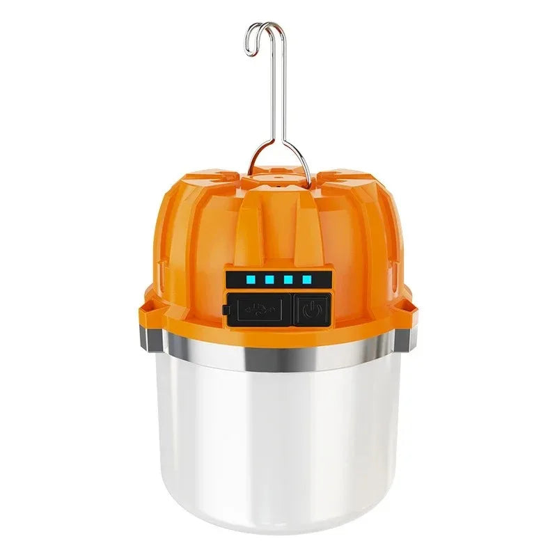 lampe camping rechargeable usb orange blanc interrupteur tactile port charge urgence extérieur pêche moderne