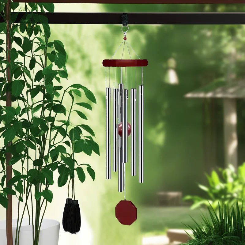 décoration extérieure sifflet vent rouge argenté métal bois ornements cloches balcon maison