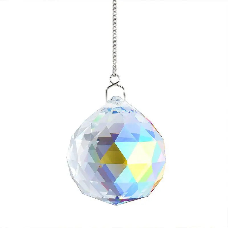 décoration extérieure boule cristal transparente dorée chaîne métallique cloche verre facettée moderne atrape soleil