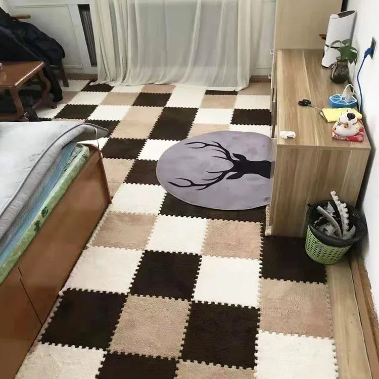 tapis modulable carreaux géométriques noir beige gris vert bleu rose moderne douillet insonorisant chambre
