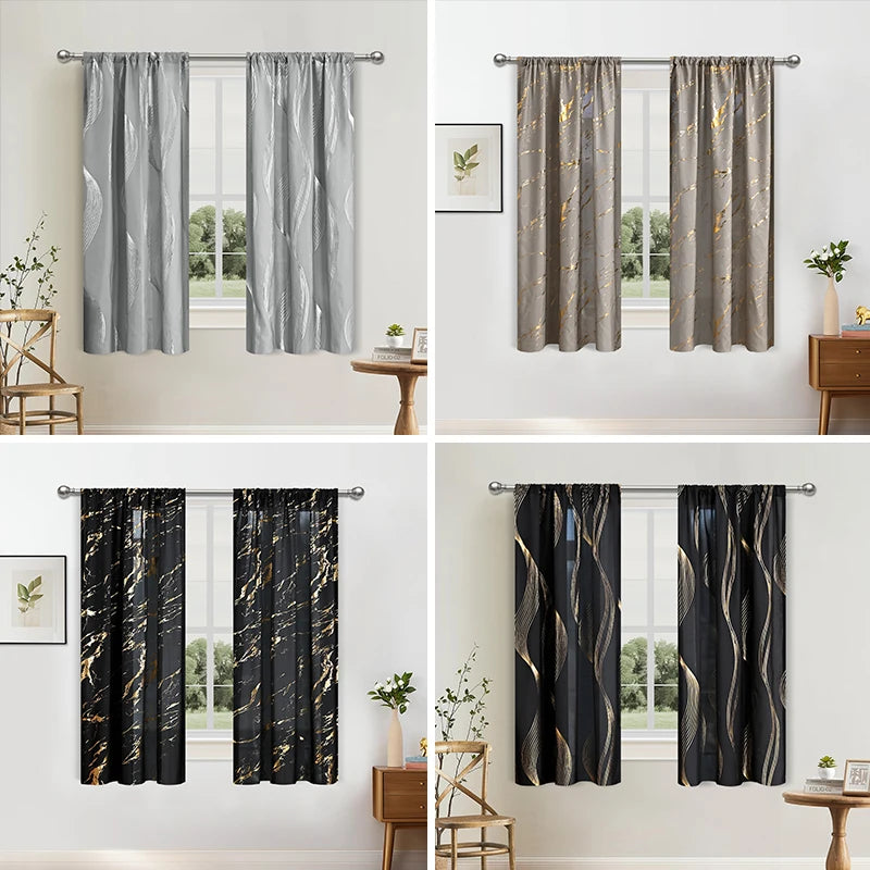 rideau imprimé moderne élégant noir doré 100cm 250cm extérieure fenêtre