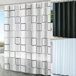 rideau douche moderne blanc motif carrés noirs respectueux environnement opaque