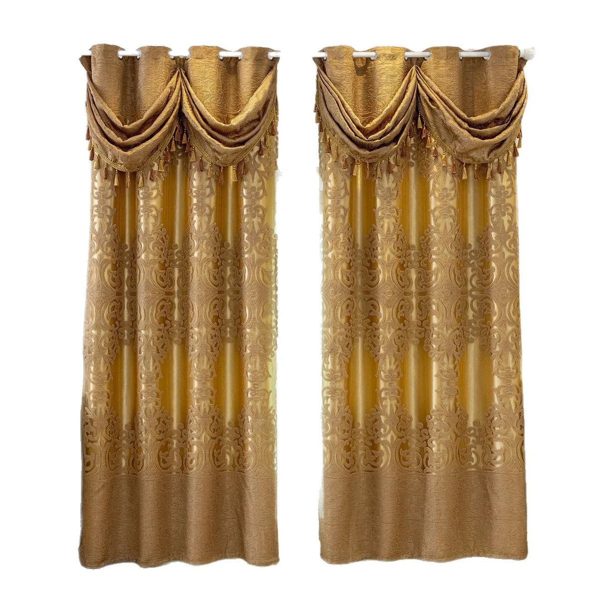 rideaux or floraux polyester semi transparent élégants franges salon chambre