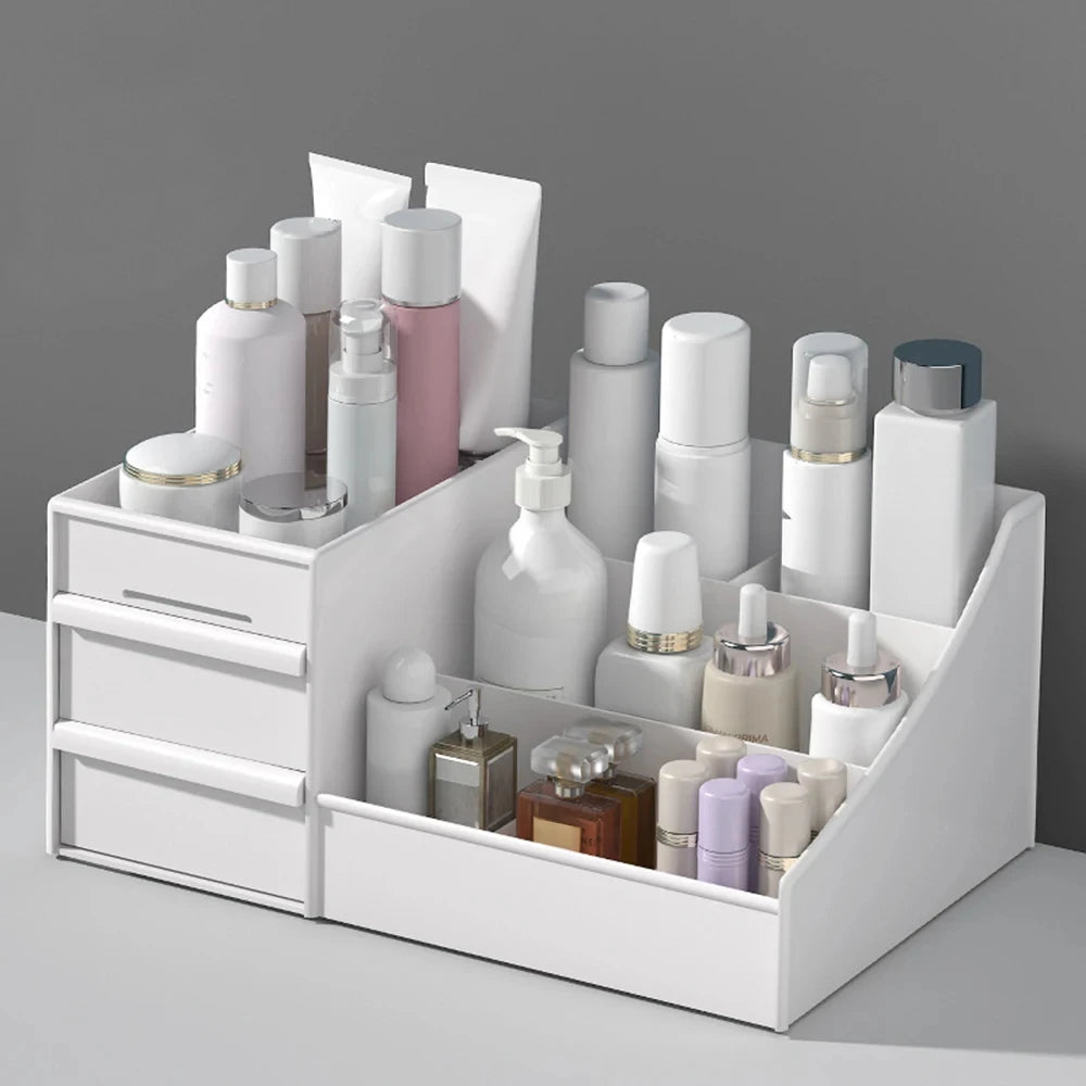 organisateur rangement cosmétiques blanc moderne minimaliste réutilisable tiroirs compartiments opaques