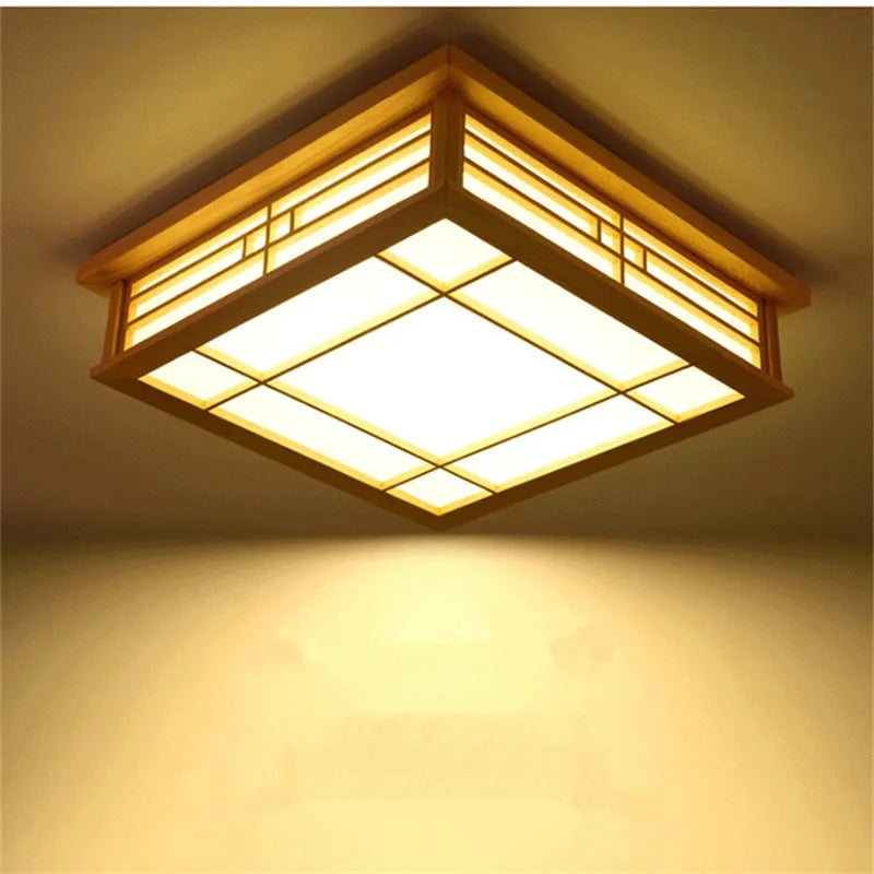 lampe bois naturel clair panneaux translucides moderne oriental lumière led
