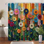 rideau douche moderne floral multicolore métalliques texturé fleurs stylisées 180x180cm opaque