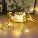 guirlande lumineuse feuilles or vert mariage anniversaire décoration bohème festive LED texturées
