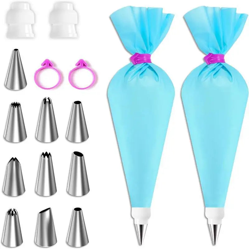 kit pâtisserie sacs pâte douilles métalliques tampons outils pâte silicone couleurs violet rose bleu