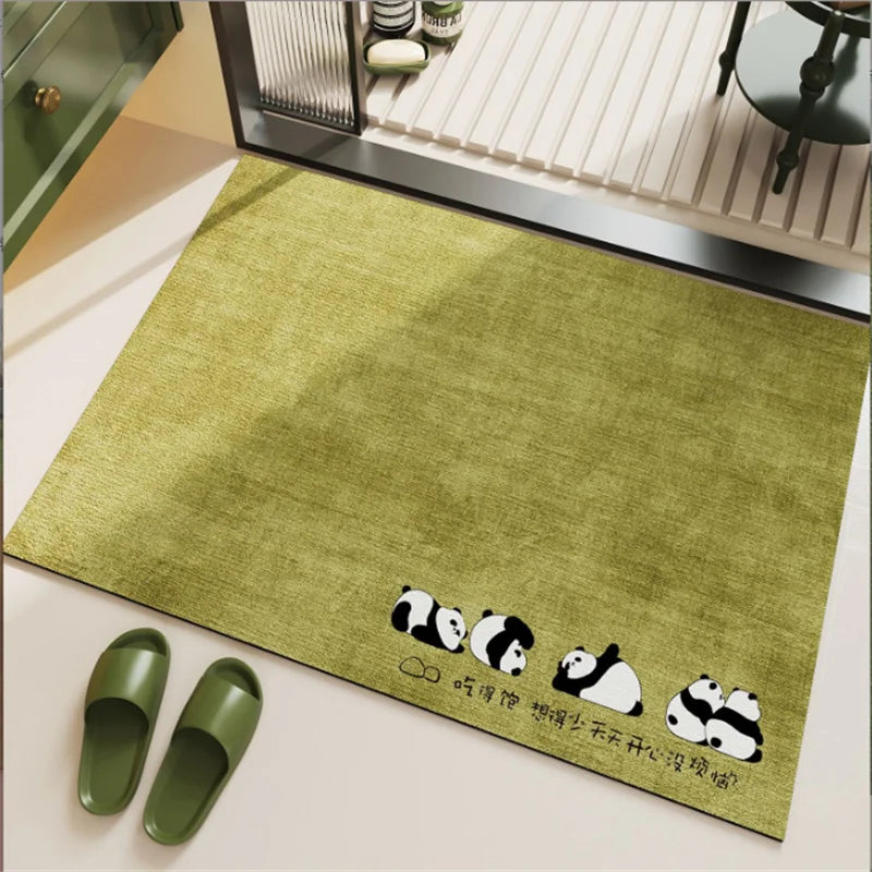 tapis sol antidérapant diatomée imperméable dessin animé moutons train pandas éléphants canards vert salon