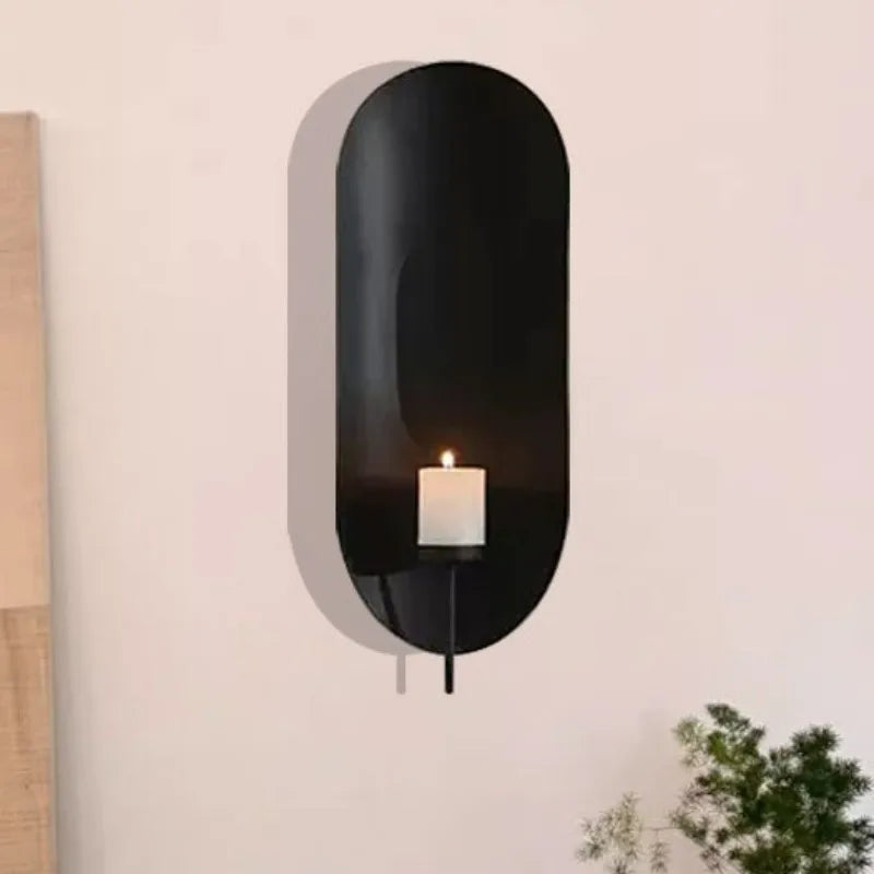 support mural moderne bougeoir métal fer noir bougie decoration salon luxe tranche noire
