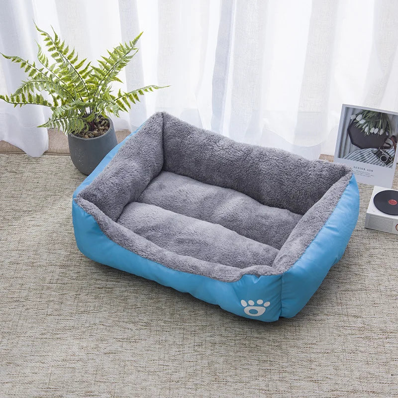 lit animal domestique gris bleu orange imprimé pattes animaux doux moderne confortable