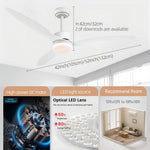 ventilateur moderne blanc led réversible télécommande 52 pouces adjustable silencieux