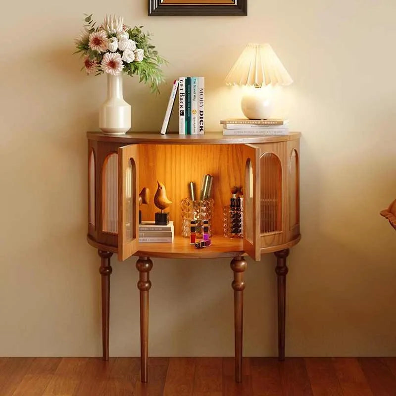armoire salon vintage porte vitrée transparente rétro bois chaleureux étagère