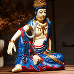 statue bouddha avalokitesvara résine bleu rouge doré bijoux motifs floraux décoration intérieure chinoise classic