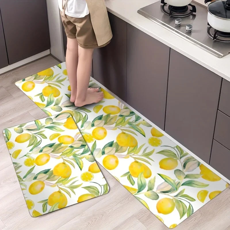 tapis moderne citron feuilles vertes fond blanc chambre salle bain extérieur 40x60cm polyester feutre
