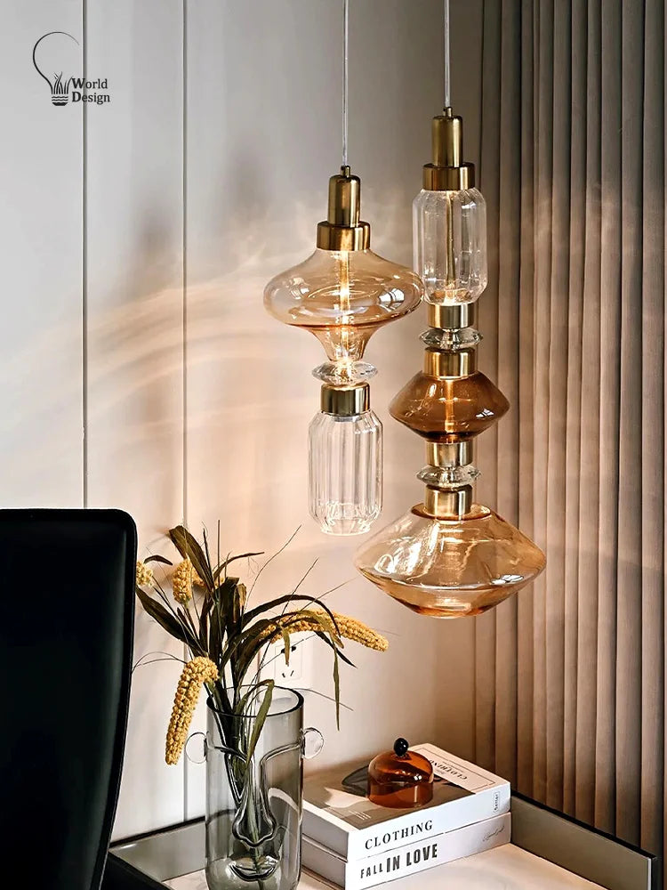suspension lumineuse moderne verre strié transparent doré salon cuisine salle manger