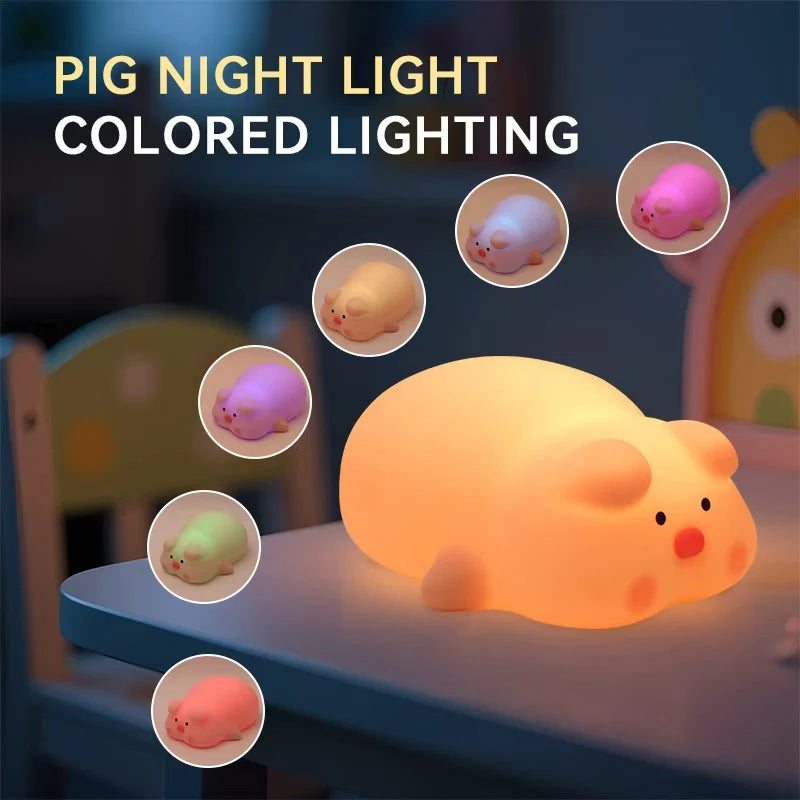 lampe chevet mignon rose cochon cartoon oeil noir nez rose flux lumineux faible tactile