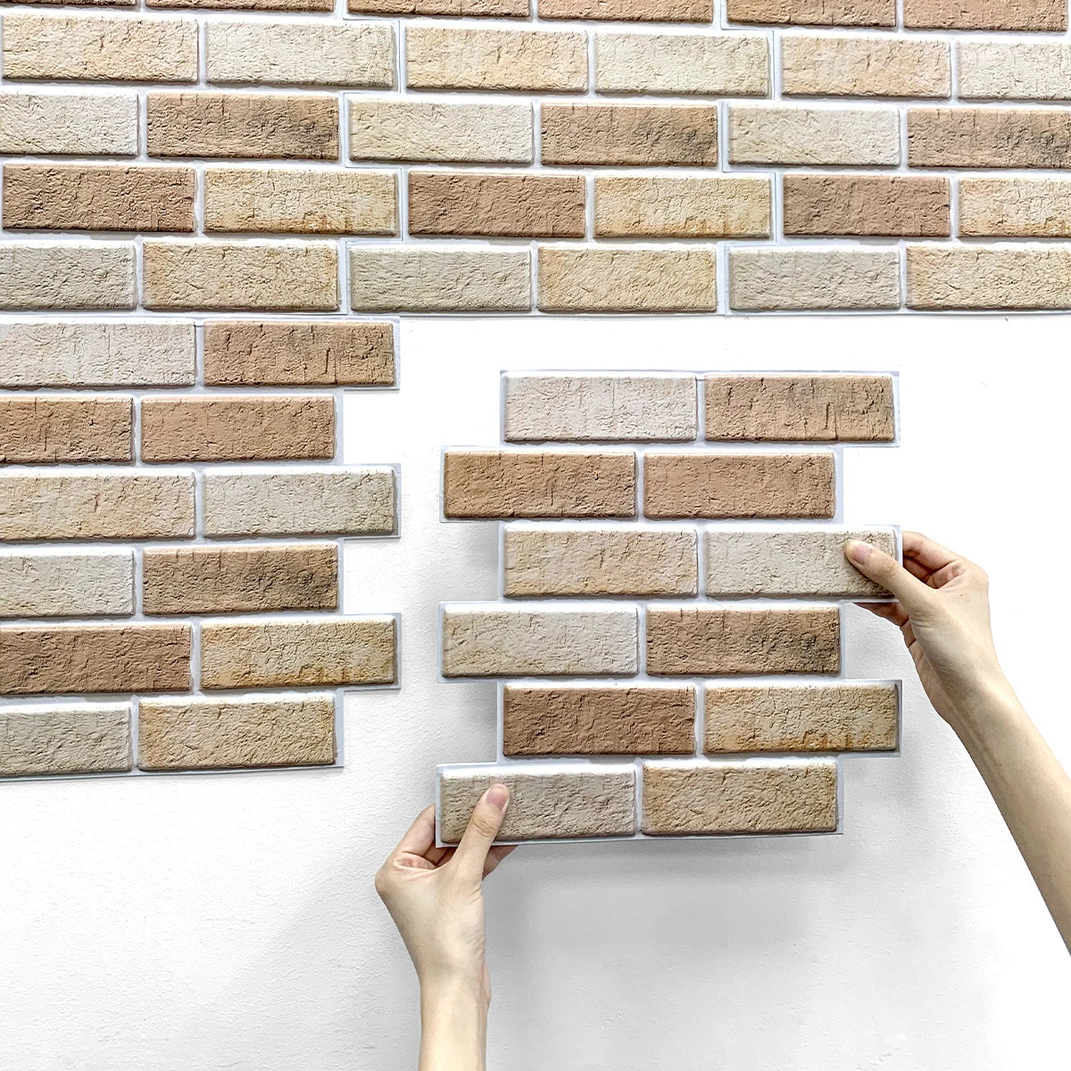 panneau mural décoratif moderne brique 3d autocollant beige marron clair résistant humidité isolation thermique