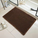 tapis bain moderne gris clair maille géométrique adhésif 43x61cm absorbant antidérapant franges salon