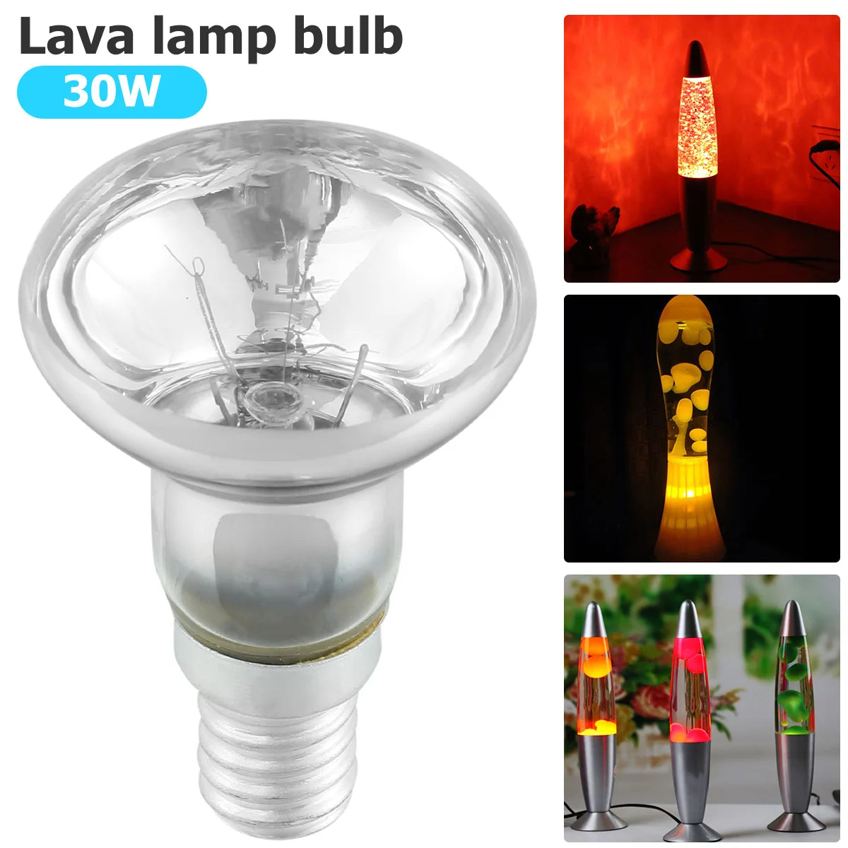 ampoule lave transparente liquide jaune fluo culot E14 moderne 30W 220 240V reflet type