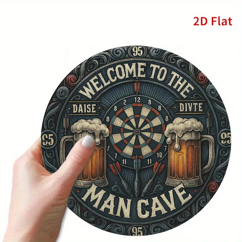 plaque métal vintage cible fléchettes bienvenue man cave tasses bière points rouge noir