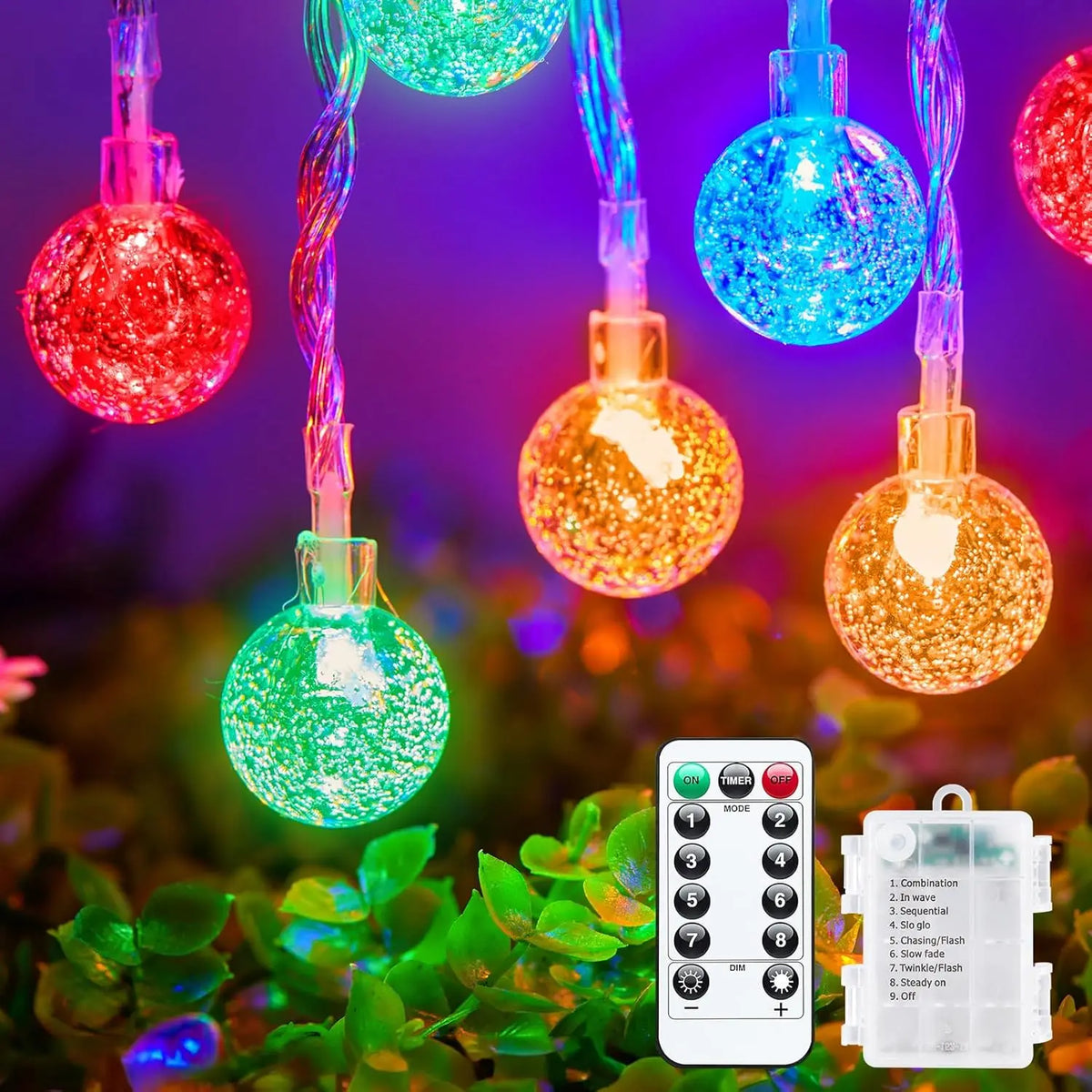 guirlande lumineuse boules translucides blanc chaud multicolore modes télécommande extérieur moderne