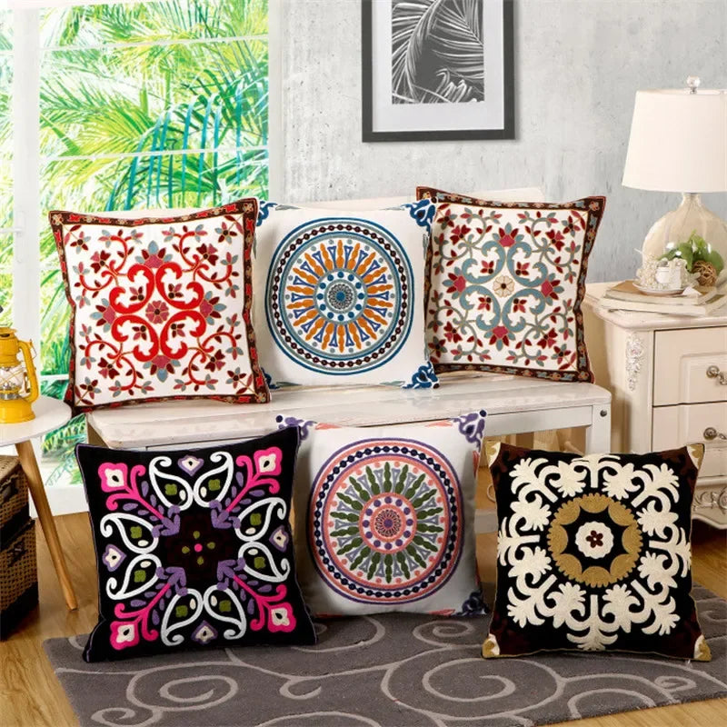 housse coussin coton ethnique boho chic motifs floraux mandala voiture
