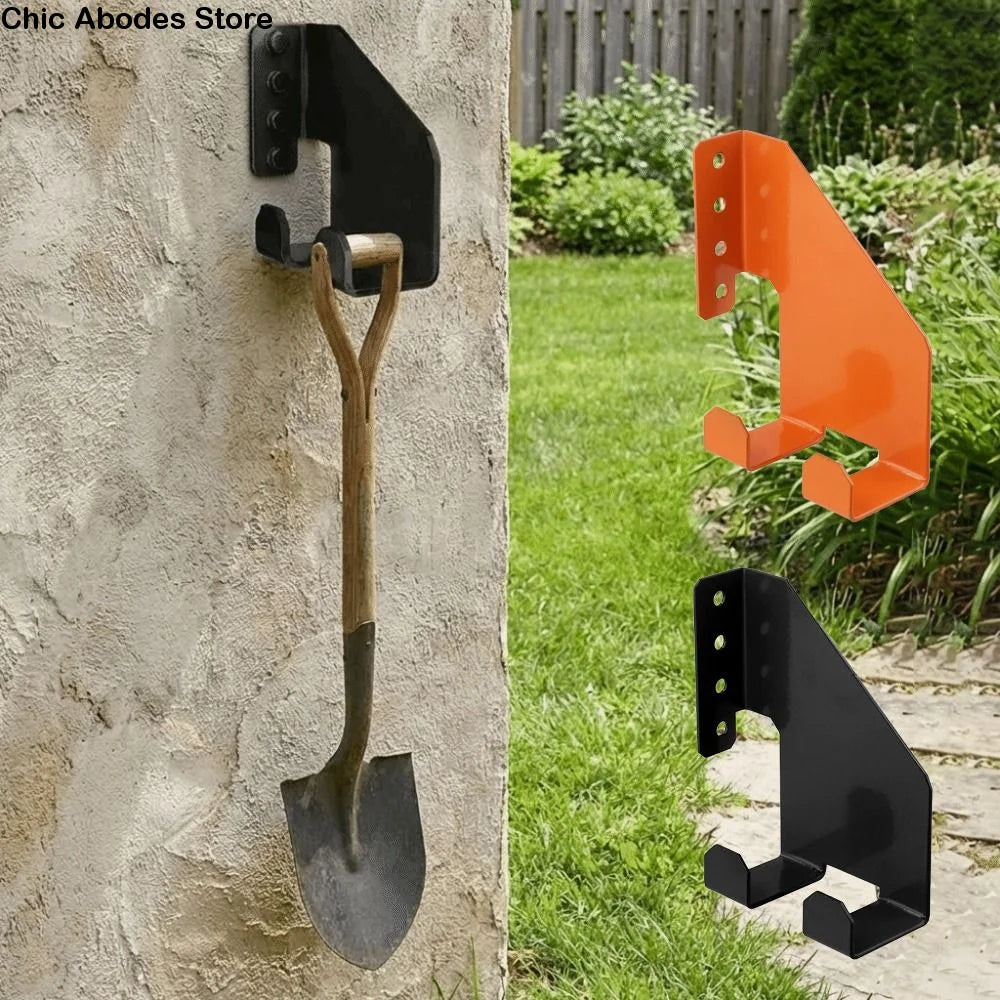 support murale robuste outil jardin noir orange métal peint utilitaire multiple
