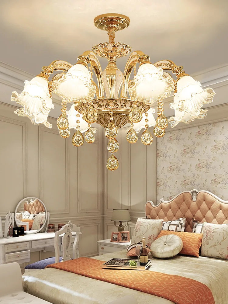 lustre doré cristal fleurs classique baroque salon encastrée led 2000lm 82000lm