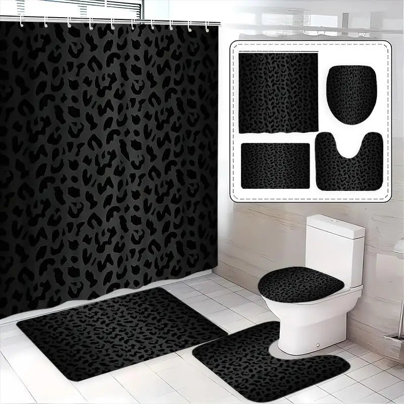 tapis bain rideau léopard moderne adhésif noir respectueux environnement inclusion tapis sol toilette ovale
