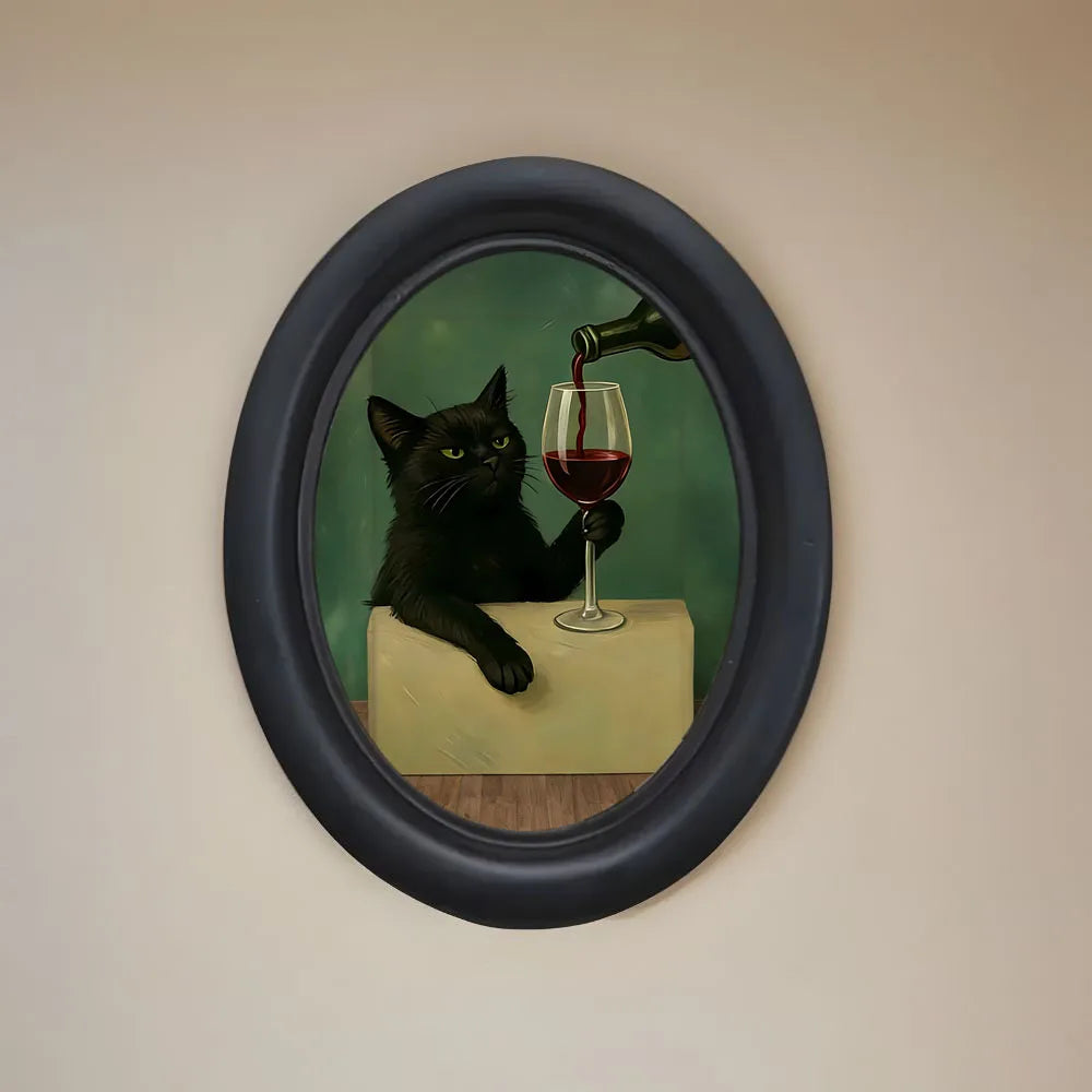 cadre photo ovale chat noir vin classique décoration murale maison cuisine erotique suspension bois